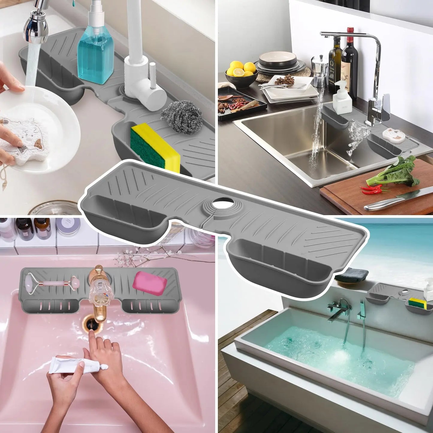 Silicone Sink Splash Guard Waterproof And Mildew-Proof Mat Draining Organization Plate For Kitchen Sink Storage Accessory Tools