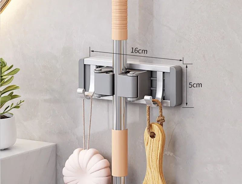 Mop and Broom Organizer Mop Holder Rack Mop Holder Wall Mounted Strong Broom Mop Holder Self With 5 Hooks Organizers Hang Broom