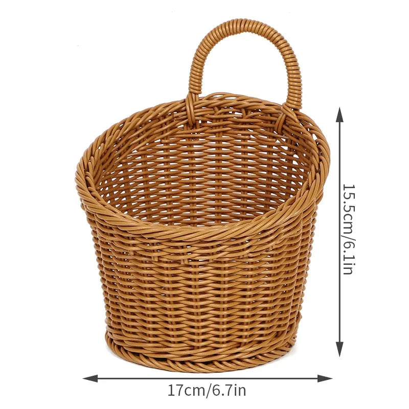 Wall-mounted Vegetable Basket Fruit and Sundry Basket Natural Wicker Weave Storage Basket Kitchen Storage Home Decoration