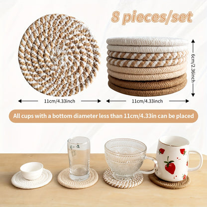 8pcs cocurse absorbant ensemble, tapis de boissons minimalistes pour table basse décor, cadeau de pendaison de maison de bar, série brune, mélange de polyester 100%, doublure de tissu non tissé