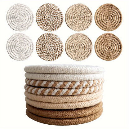 8pcs cocurse absorbant ensemble, tapis de boissons minimalistes pour table basse décor, cadeau de pendaison de maison de bar, série brune, mélange de polyester 100%, doublure de tissu non tissé