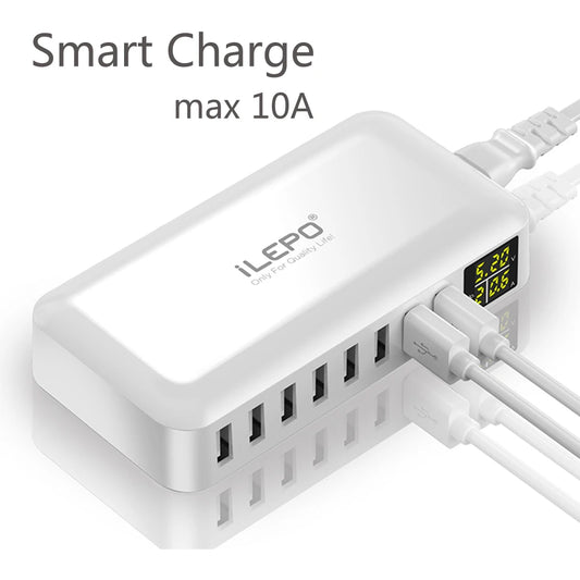 60W 8 Port USB Charger rapide QC3.0 Hub Smart Charge Quick Affichage LED Multi USB Station de chargement de téléphone mobile Hometop Home