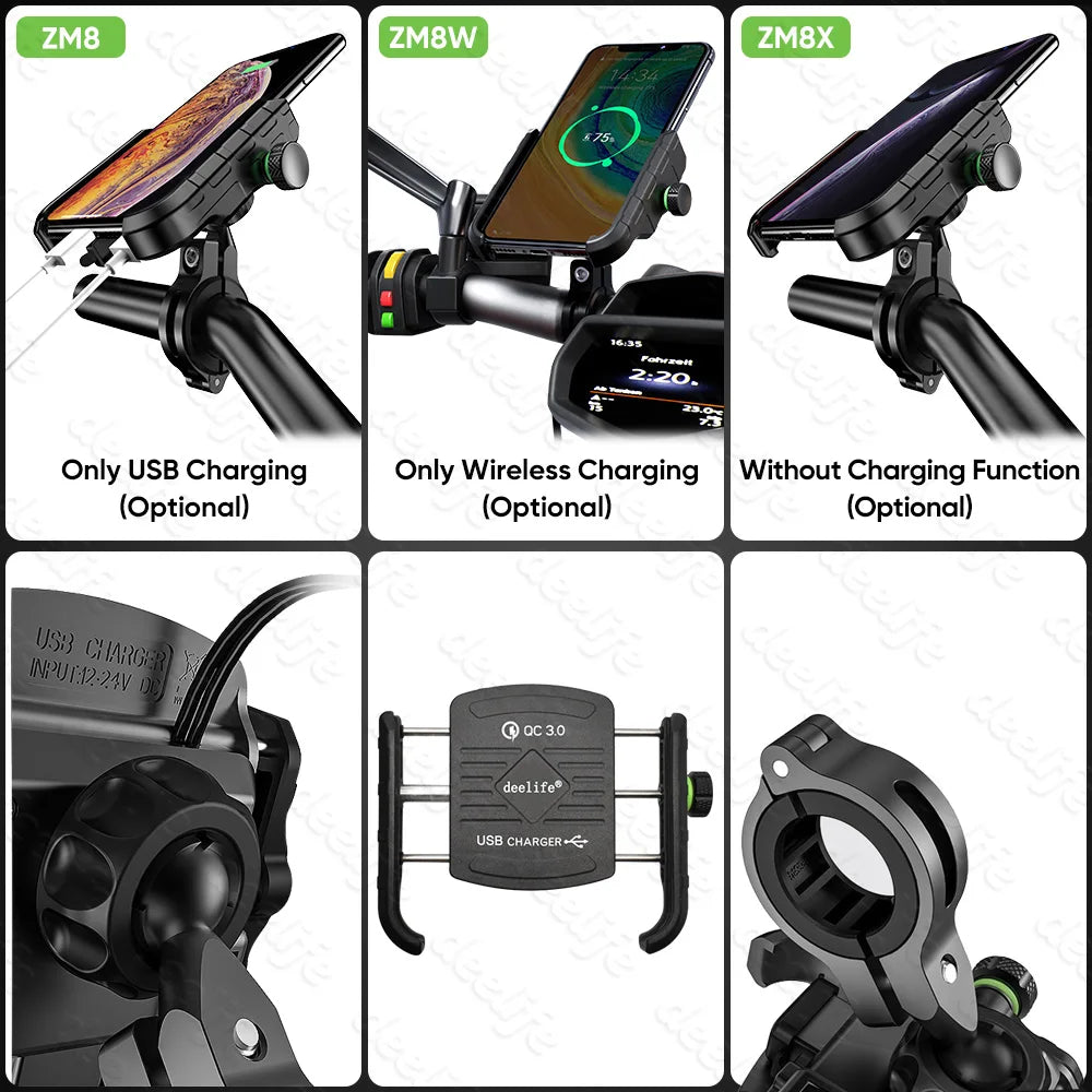 DeeLife Motorcycle Téléphone Portez pour Moto Motor Mirror Mobile Stand Support USB Charger Wireless Charging Telephone