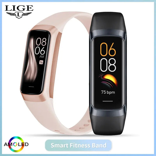 LIGE AMOLED SMART Watch Men 2023 Smart Band Women Heart Rate Blood Smartwatch Bracelet Smart Bracelet Sport Tracker