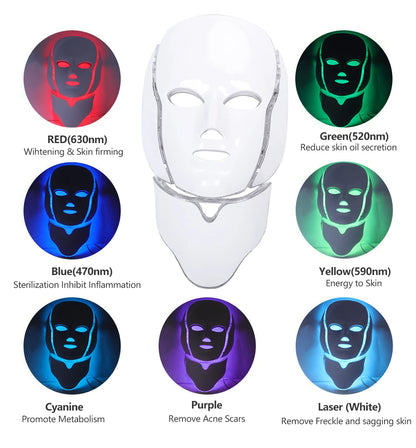 Masque facial à 7 couleurs LED avec visage + cou beauté Photon Thérapie Anti acné Whitening Whitening Skin Care Tools for Spa