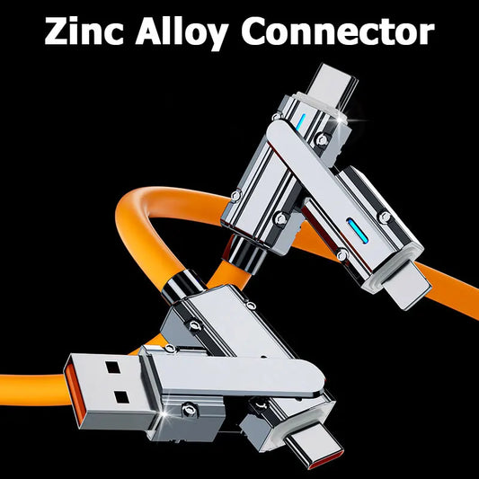 Câble de données de 2 à 2 100W Câbles de chargement super rapide Zinc Alloy PD 4-en-1 Multi USB Type C à Lightning Type C pour tablette de téléphone