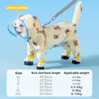 Puppy leashable full-body raincoat waterproof all-inclusive footed small dog rainy day snow day clothes