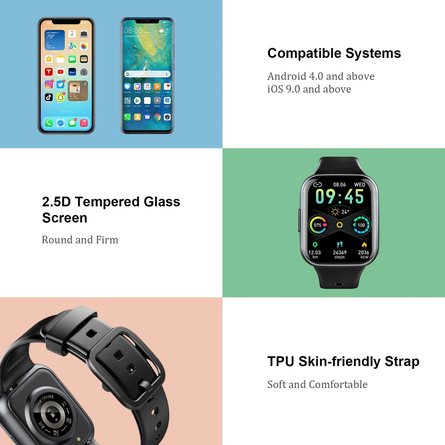 Montre intelligente Nerunsa, 1.69" Montre de fitness à écran tactile HD, 25 modes de sport, tracker de fitness, montre intelligente étanche IP68.