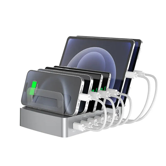 Universal 72W 6 Port Multi intelligent USB PD CHARGER Station pour iPhone 16 15 14 QC3.0 Stand de charge rapide pour Samsung Xiaomi