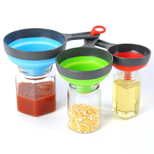 3pcs/Ensemble avec entonnoir de cuisine à 3 taille en silicone pliant télescopique FUNNE POUDRE LIQUIDE LIVITE LA BOUCHE POUR CONNUNAL USENSILES