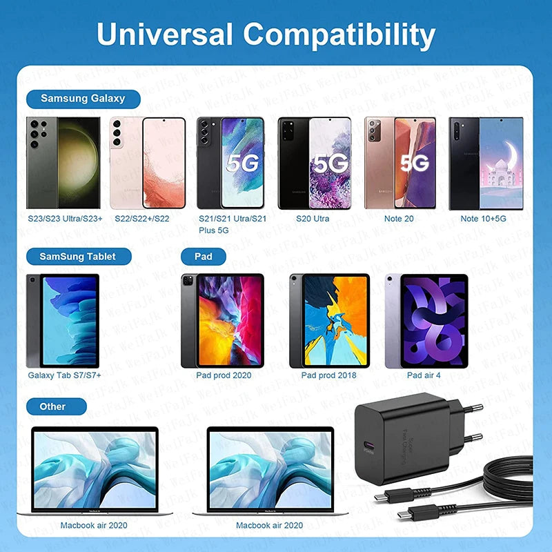 Chargeur d'origine 45W rapide de type C pour Samsung Galaxy S22 S23 S24 Ultra S21 S20 Fe S10 Note 20 plus A71 A80 Câble de charge rapide