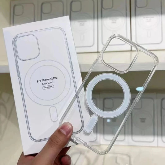 Étui magnétique d'origine à cristal dur pour iPhone 13 12 11 14 15 16 Pro Max XS Max XR SE 7 8Plus pour la couverture de charge sans fil MAGSAFE