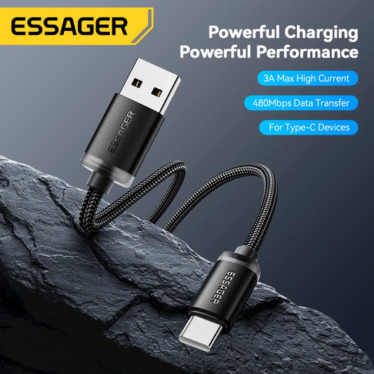 ESSAGER 3A USB TYPE C Câble USB A à Type C Câbles de charge rapide pour IPOne 15 Samsung Xiaomi Téléphone Mobile Data Data Corde