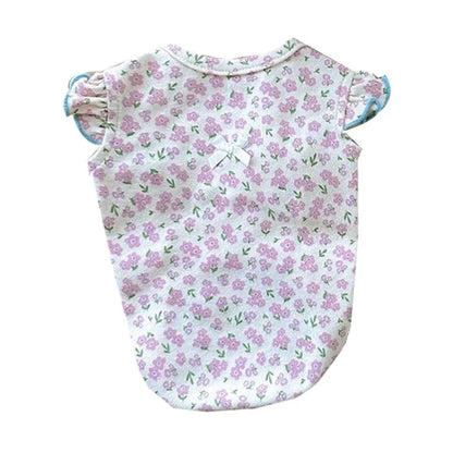 Bowknot Floral Flying Sleeve Verte Chien Vêtements Cat Universal Teddy Summer Minage mince et automne Vêtements