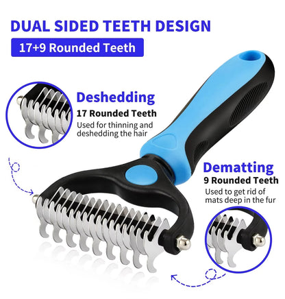 Brosse de toilettage pour animaux de compagnie, pinceau de deshedding professionnel à double face côté pour les chats et les chiens, pinceau pour animaux de compagnie pour enlever les enchevêtrements et les nœuds