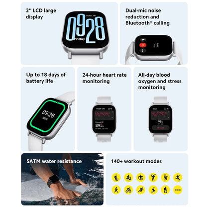 Version globale Xiaomi Redmi Watch 5 Affichage actif 2 '' '18 Days Battery Life Plus de 140 Modes de formation 5ATM