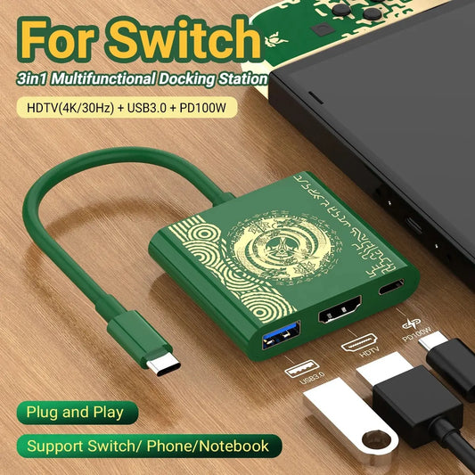 PD100W Station d'amarrage de jeu pour Nintendo Switch/Oled Support TV Mode USB-C à 4K Hdtv Hub pour le téléphone de pont vapeur