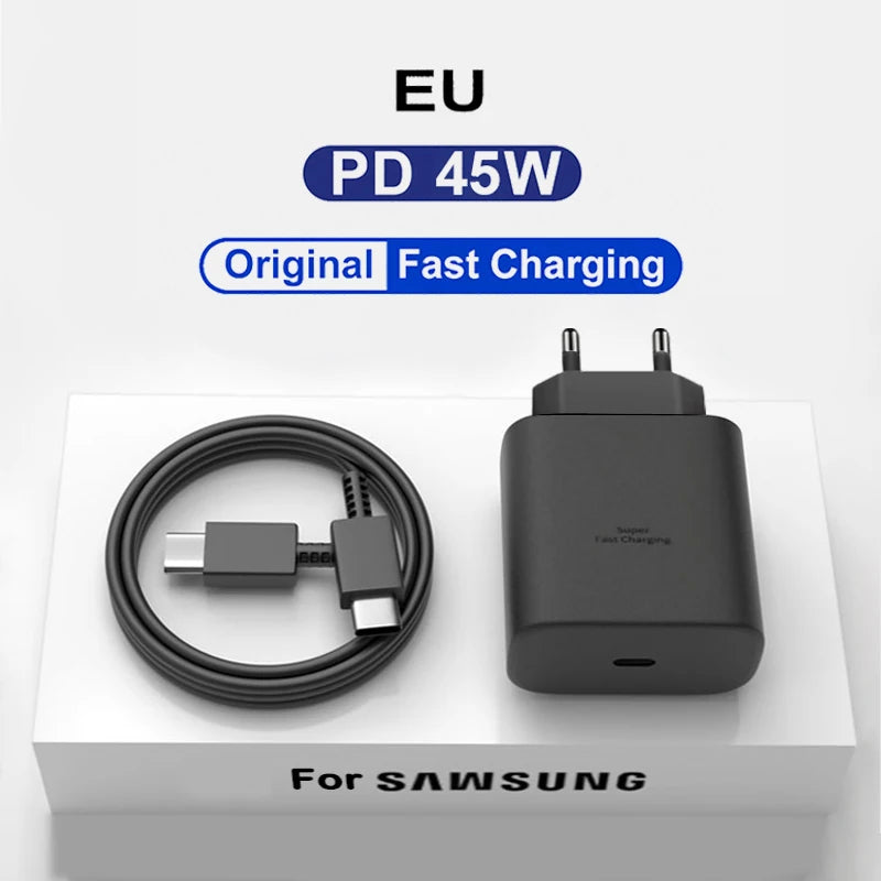Chargeur d'origine 45W rapide de type C pour Samsung Galaxy S22 S23 S24 Ultra S21 S20 Fe S10 Note 20 plus A71 A80 Câble de charge rapide