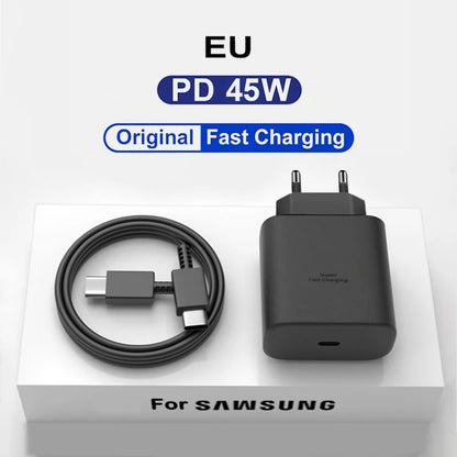 Chargeur d'origine 45W rapide de type C pour Samsung Galaxy S22 S23 S24 Ultra S21 S20 Fe S10 Note 20 plus A71 A80 Câble de charge rapide