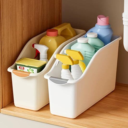 Ensemble de bacs de stockage en plastique incurvé - boîtes d'organisation à domicile polyvalentes pour les fournitures de nettoyage et les éléments essentiels des ménages