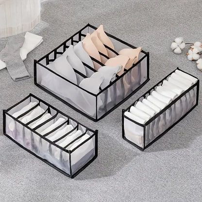 Boîtes de rangement à domicile de 5 packs Sacs de combinaison de sous-vêtements à carreaux pliants - Diviseurs de tiroir en nylon pour chaussettes, culotte et sous-vêtements