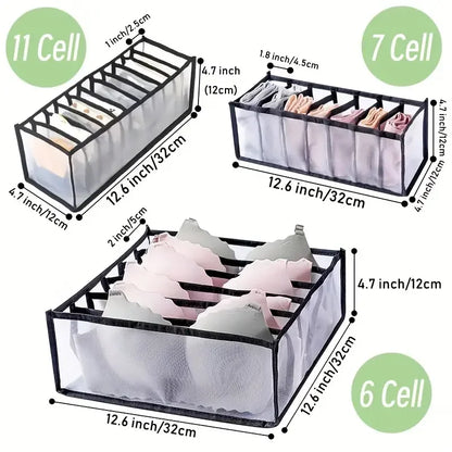 Boîtes de rangement à domicile de 5 packs Sacs de combinaison de sous-vêtements à carreaux pliants - Diviseurs de tiroir en nylon pour chaussettes, culotte et sous-vêtements