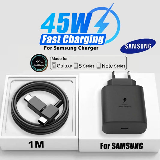 Chargeur d'origine 45W rapide de type C pour Samsung Galaxy S22 S23 S24 Ultra S21 S20 Fe S10 Note 20 plus A71 A80 Câble de charge rapide
