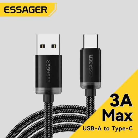 ESSAGER 3A USB TYPE C Câble USB A à Type C Câbles de charge rapide pour IPOne 15 Samsung Xiaomi Téléphone Mobile Data Data Corde