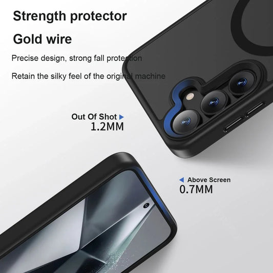 Étui de charge sans fil magnétique de luxe Matte pour Samsung Galaxy S25 S24 Ultra S23 S22 Plus S21 S20 FE COVER DE PAUTEUR HARD CARY Clear