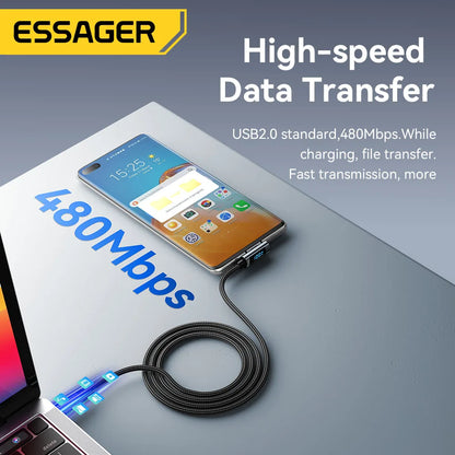 ESSAGER PD100W USB C TO TYPE C Cable Câble de charge rapide Câble 90 degrés avec affichage pour iPhone 15 Huawei Samsung MacBook Pro