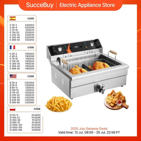 Succebuy Commercial Fryer Fryer 3000W Électricité Fryer de dinde avec panier 30.6qt COMPTORT DE COMPTOPER SEUX ACI