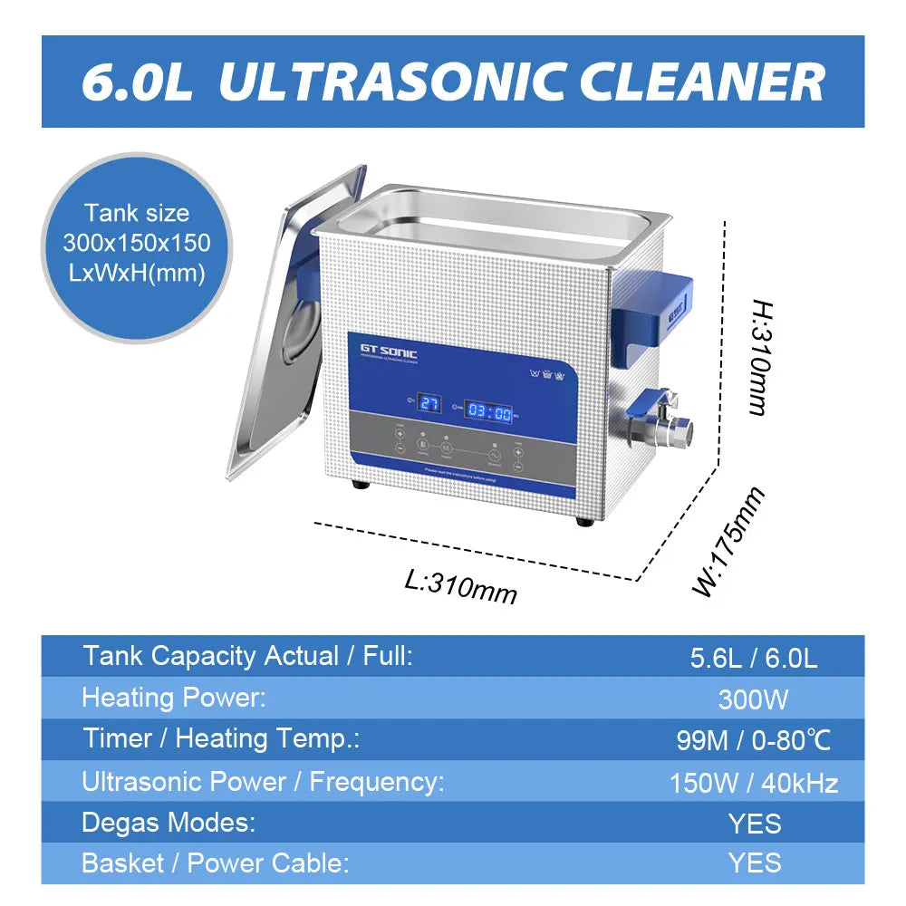 GT Sonic 2L 3L 6L 9L 13L 20L 27L 600W Ultrasonic Clean Degasing Timer Timer Digital Ultra Sonic Bath Nettoyer Basher