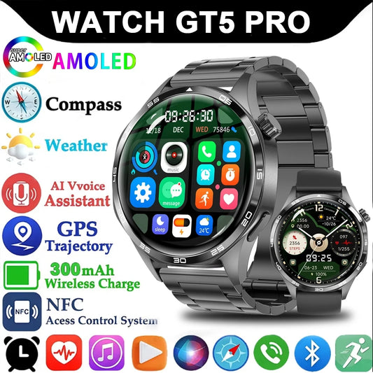 Pour Huawei GT5 Pro GPS NFC Smart Watch Men 360 * 360 AMOLED SCREAT CARD Rate Bluetooth Call IP67 imperméable Homme Smartwatch 2025