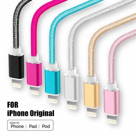 Câble de chargeur USB tressé en nylon en métal pour iPhone 14 8 7 6s Plus xr xs 11 12 13 Pro Max iPad 9 Cordon de données de charge rapide 1M 2M 3M