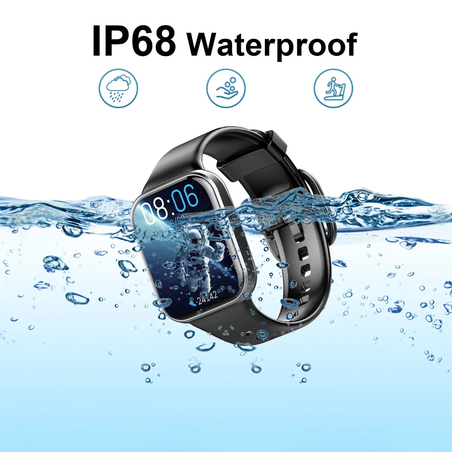 Montre intelligente Nerunsa, 1.69" Montre de fitness à écran tactile HD, 25 modes de sport, tracker de fitness, montre intelligente étanche IP68.