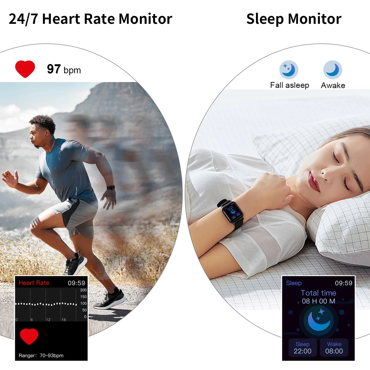 Montre intelligente Nerunsa, 1.69" Montre de fitness à écran tactile HD, 25 modes de sport, tracker de fitness, montre intelligente étanche IP68.