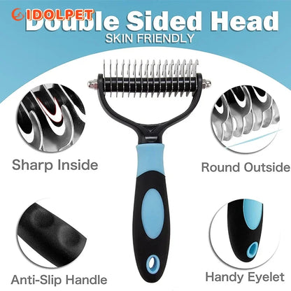 Brosse professionnelle de deshedding à 2 côtés de chien démating peigne brosse chat râteau râteau outils de toilettage