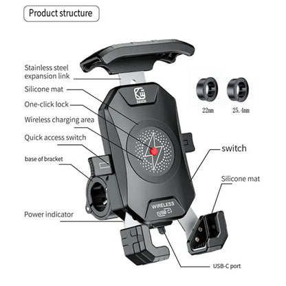 Porte-téléphonie de moto étanche Charge sans fil de charge mobile MOBILE MIRMOIRE MIROIR USB CHARGEUR USB PRÉDICATION À 360 degrés pour Moto