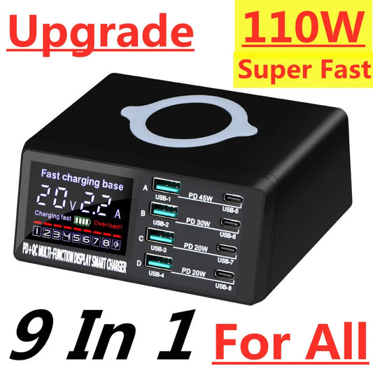 Chargeur sans fil 110W 8 ports USB Téléphone Chargers Station de charge rapide QC3.0 PD3.0 Charge rapide pour iPhone 14 13 Xiaomi Samsung