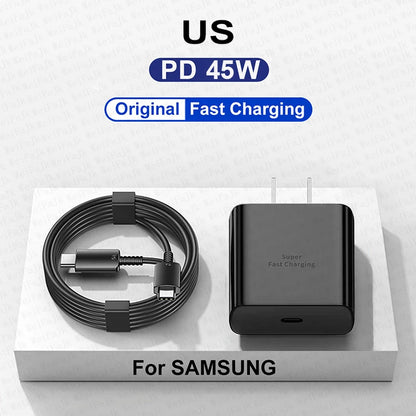 Chargeur d'origine 45W rapide de type C pour Samsung Galaxy S22 S23 S24 Ultra S21 S20 Fe S10 Note 20 plus A71 A80 Câble de charge rapide