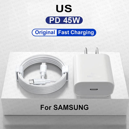 Chargeur d'origine 45W rapide de type C pour Samsung Galaxy S22 S23 S24 Ultra S21 S20 Fe S10 Note 20 plus A71 A80 Câble de charge rapide