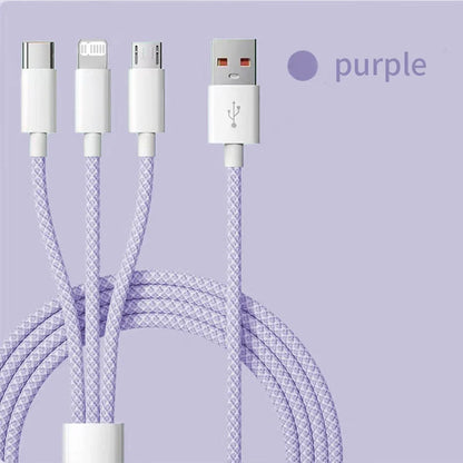1,2m/2m/3m 66W 3 en 1 Câble de charge rapide 2 en 1 Câble USB de type C 6A Données Câble du chargeur rapide pour Huawei Xiaomi Samsung