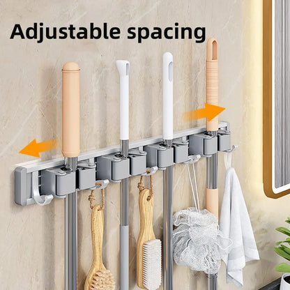 Mop and Broom Organizer Mop Holder Rack Mop Holder Wall Mounted Strong Broom Mop Holder Self With 5 Hooks Organizers Hang Broom