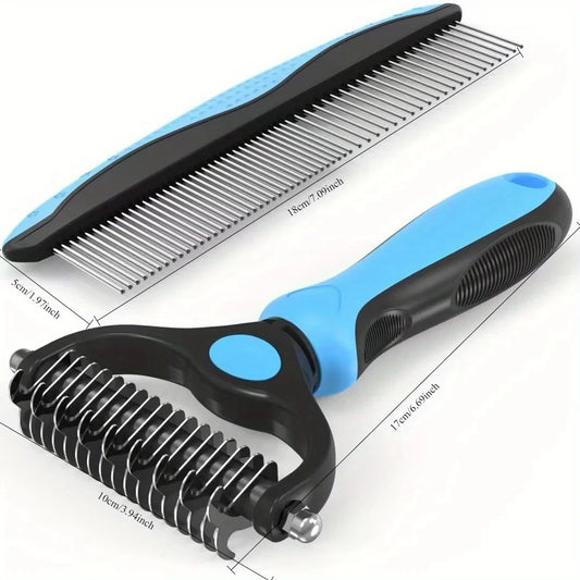 Brosse de toilettage pour animaux de compagnie, pinceau de deshedding professionnel à double face côté pour les chats et les chiens, pinceau pour animaux de compagnie pour enlever les enchevêtrements et les nœuds