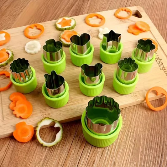 9pcs/set Star Heart-shaped Vegetable Cutter Plastic Handle Portable Cooking Tools Stainless Steel Fruit Cutting Kitchen Utensils