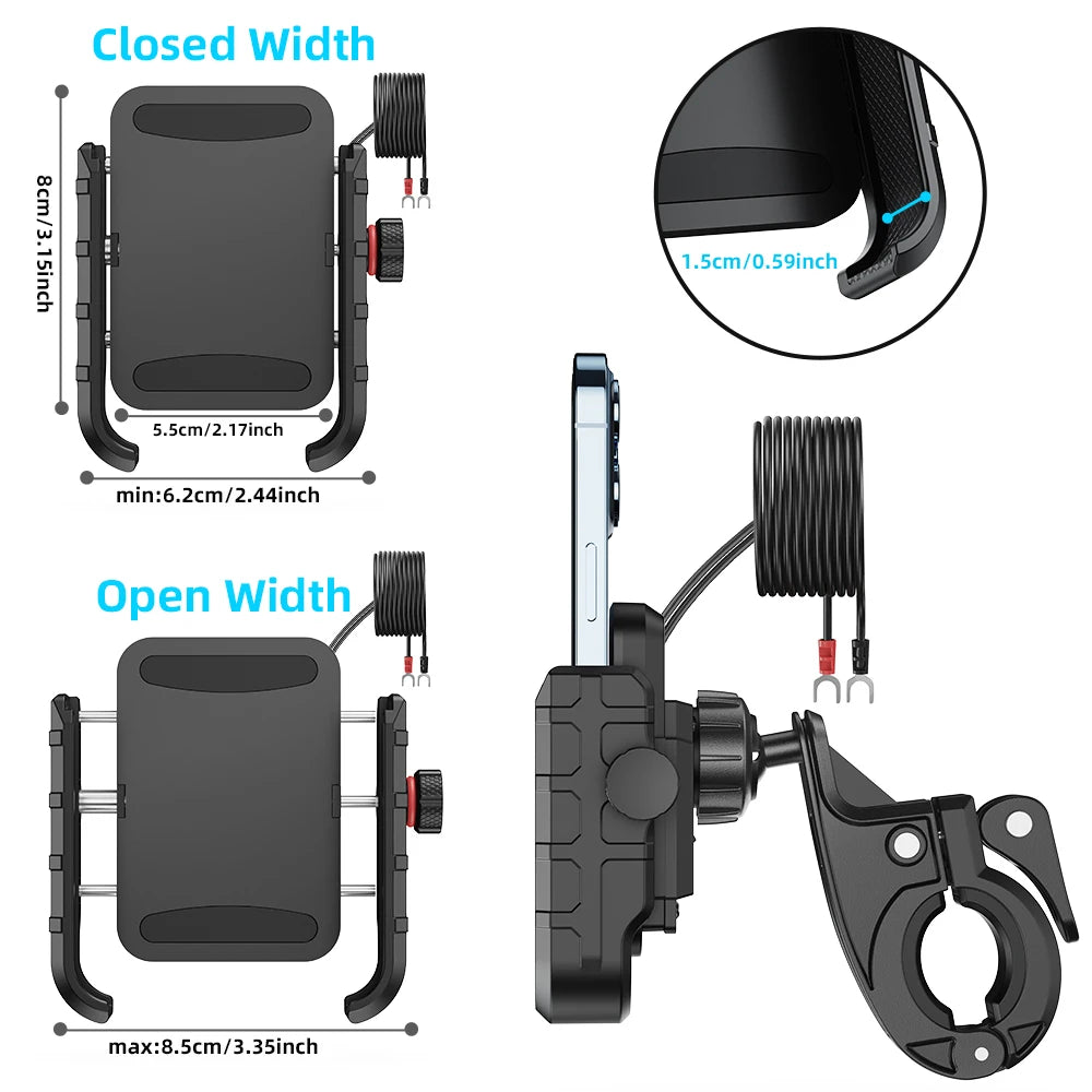 Montage du téléphone à moto avec chargeur USB C 20W Port de charge rapide Port imperméable Motorcycle de moto Habilleur de téléphone portable