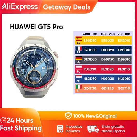 Huawei GT5 Pro Watch SmartWatch 1.53 '' HD ÉCRAN 315MAH Batterie 24h Moniteur de santé BT5.3 Bluetooth Call IP67 GPS pour Android iOS