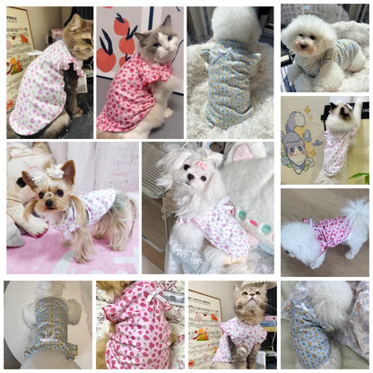 Pet Dog Vest Summer Puppy Vêtements Mignon Floral Flying Sleeves Dog T-shirt Chihuahua Pug Bichon Cat chien Vêtements Girl Girl