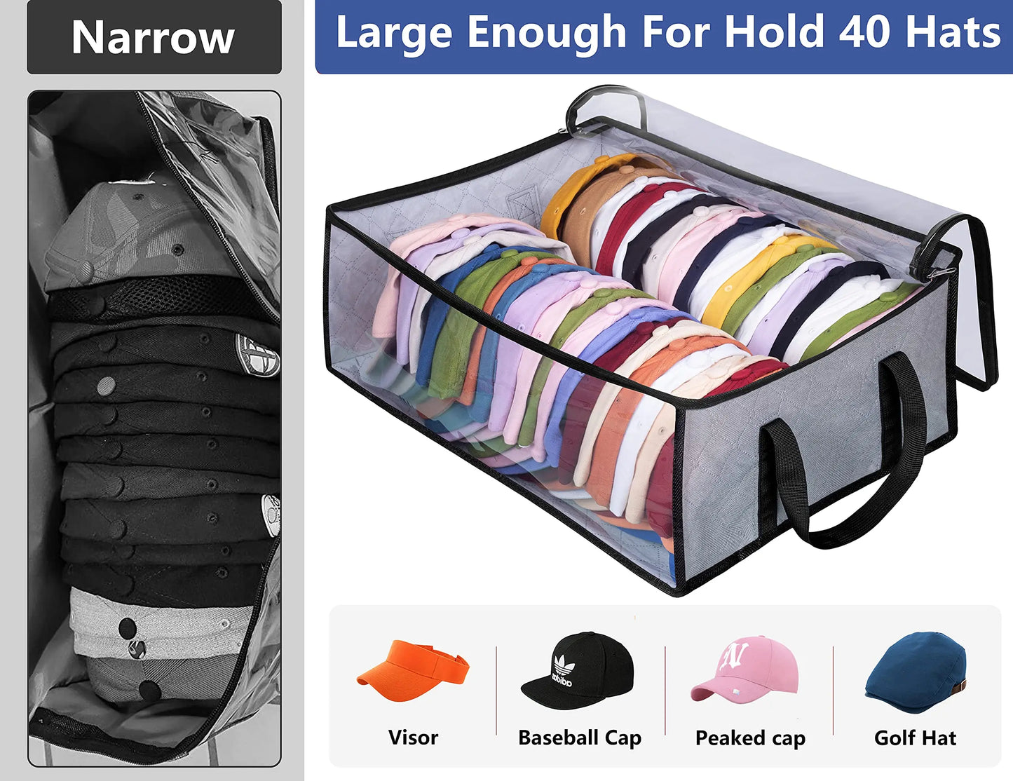 Organisateur de rangement du chapeau pour les casquettes de baseball avec 2 poignées robustes Sac de rangement du chapeau pour les livres et l'organisation de stockage de jouets de vêtements