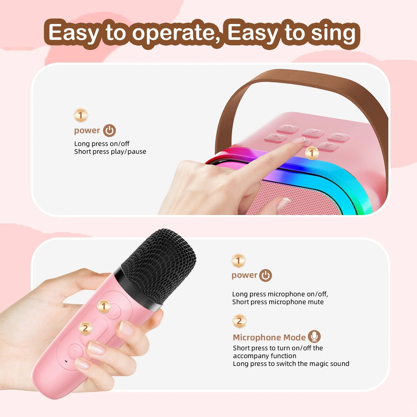 K12 Karaoke Machine Portable Bluetooth 5.3 Système d'enceintes PA avec 2 microphones sans fil Famille à domicile chantant les cadeaux pour enfants